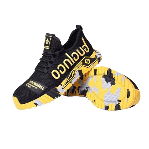 Unisex Safety Shoes with Steel Toe Top,Safety Shoes for Women Comfortable Breathable Slip Resistant Womens Puncture Proof Shoes,Yellow 37