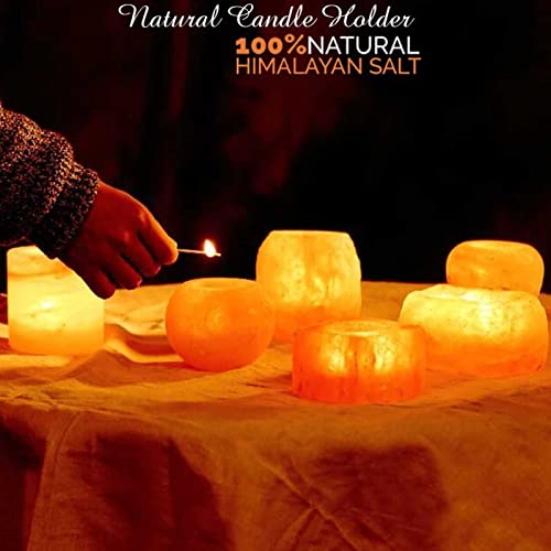 Salt Candle Holder, Hand Carved Natural Himalayan Pink Crystal Rock, 100% Authentic Tea Light Holders, Warm Pink To Orange (4 Pack) #TOP2