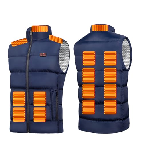 Verwarmd vest voor heren, verwarmd vest met 15 verwarmingszones, USB-oplaadbare elektrische jas verwarmd, wasbare verwarmde winterjas voor buitensporten (geen powerbank) (blauw, 3X-groot)