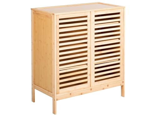 Beliani Mueble Zapatero aparador 2 Puertas de bambú Puertas correderas con baldas almacenaje Estilo Boho Madera marrón Claro Midwood