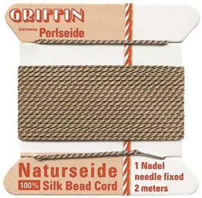 Griffin Silk Beading Cord with Needle - 2 Meters - Size 2 - 0.45mm Diameter - Beige - Stringing Beads, Pearls, Etc Sold Per 3 Packs