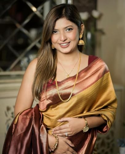 Image of Flosive Women's Kanjivaram Silk Saree With Beautiful Blouse With Zari Border