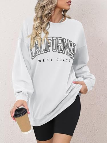 Image of Langwyqu Women's Oversized Sweatshirt Los Angeles California Crewneck Long Sleeve Casual Loose Pullover Tops