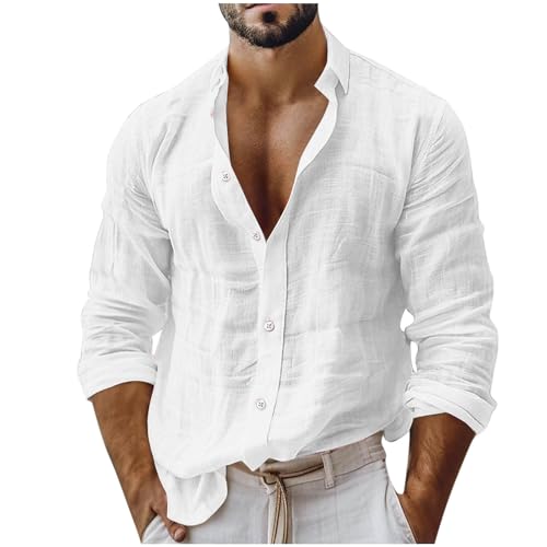 Camicia Uomo Lino Manica Lunga Estiva vestibilità Ampia Camicie Casual