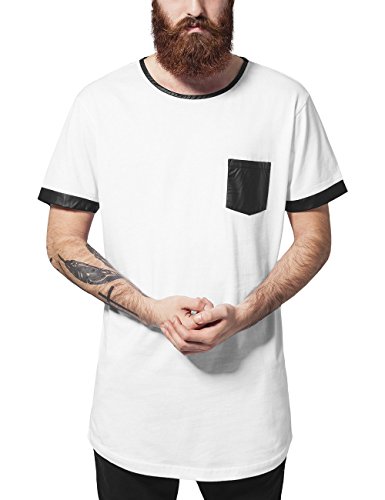 Urban Classics Long Shaped Leather Imitation tee Camiseta, Multicolor (Wht/blk), S para Hombre