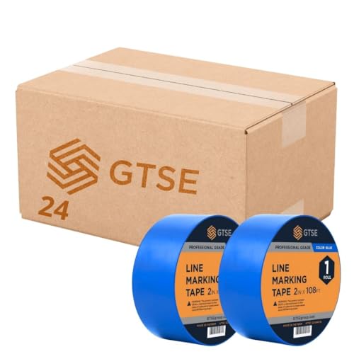 Image of GTSE 2 inch x 108 ft Blue PVC Vinyl Floor Tape, 24 Rolls, Safety Marking Tape, 6 mil Thick, Suitable for Dance Floors, Gyms, Warehouses, Sports Facilities