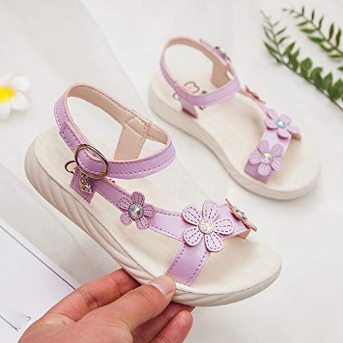 Sandals for Toddler Girls Kids Baby Girls Shoes Bohemian Casual Flower Crystal Sandals Princess Shoes (Purple, 11.5 Little Kids)4