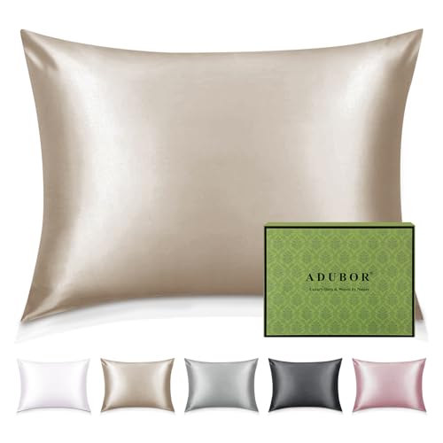 Adubor Taie Oreiller 100% Soie, 22 Momme Soie de Mûrier, Grade 6A, Taie d'oreiller Soie pour la...