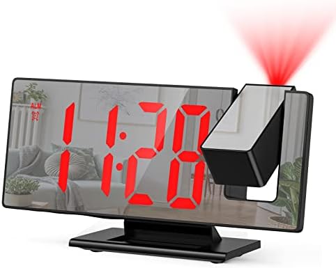 JXTZ Projection Alarm Clock for Bedroom, Digital Alarm Clock with 180° Projector, Digital Clock with 7.8 inch Large Screen, 4-Level Dimmer, Snooze Function, 12/24H, USB Charger, Temperature Display