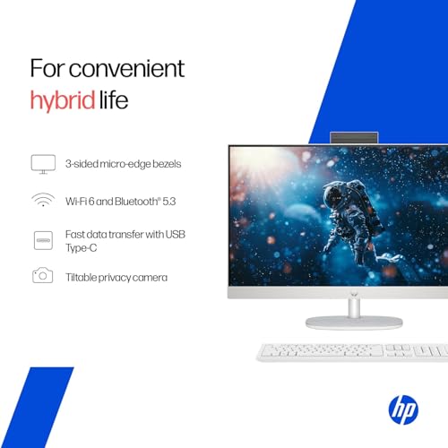 Image of HP All-in-One, 13th Gen Intel Core i3-1315U (8GB DDR4, 512GB SSD) IPS,300 nits, Anti-Glare, FHD, 27''(68.6cm), Win11, M365* Office 24, Shell White, 6.42kg, FHD IR tilt Camera, 27-cr0902in /cr0906in