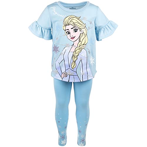 Image of Disney Princess Girls' 2-Piece T-Shirt and Leggings Set Toddler to Big Kid | 2-Piece Coordinated Set, Elastic Waistband Leggings, Breathable Cotton Fabric