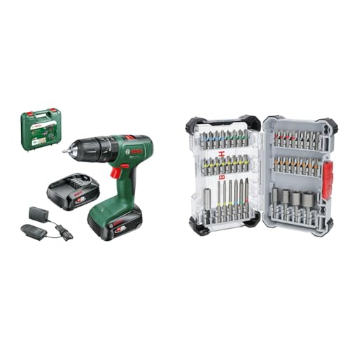 Bosch Home and Garden Bosch Akku Schlagbohrschrauber EasyImpact 18V-40 (2 Akku 2,0 Ah, 18 Volt System, im Koffer) + 43x Extra Hard Schrauberbit-Set, 43‑tlg. (197 x 110,5 mm, Professional Zubehör)