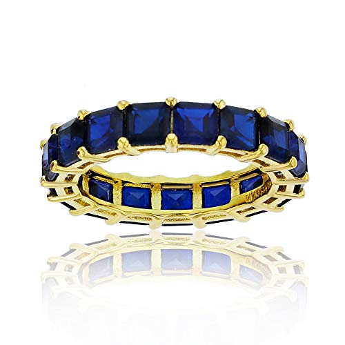 Sterling Silver Rhodium Polished 4mm Multi Color Asscher Princess Cut Cubic Zirconia Eternity Band for Women | AAA Cubic Zirconia Gemstone Engagement Wedding Band Ring | Sizes 5-10