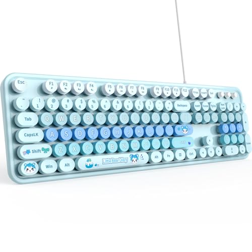 MOFII Clavier filaire pour Windows, style machine à écrire, clavier d'ordinateur rétro, USB Plug and Play, pieds inclinables solides et réglables (bleu coloré) MOFII Clavier filaire pour Windows, style machine à écrire, clavier d'ordinateur rétro, USB Plug and Play, pieds inclinables solides et réglables (bleu coloré)