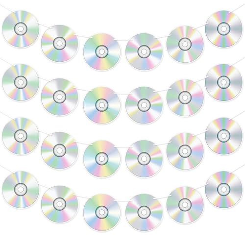 Image of CHUNNIN 4pcs 90's Party Decorations CD Paper Banners Retro 90s Theme Disco Mix CD Hanging Garlands 1990s Music Party Wall Decor Sign Cutouts for 1990s 2000s Birthday Baby Shower Party Supplies Favors