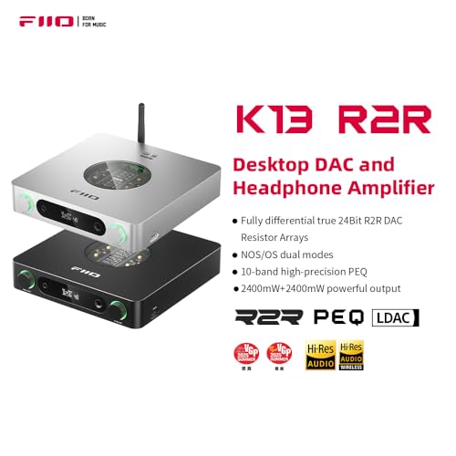 Image of FiiO K13 R2R Desktop DAC & Headphone Amp, High-Fidelity 24Bit R2R DAC, Powerful 2400mW Output, LDAC Bluetooth Streaming, Dual Power Supply, 10-Band PEQ, Balanced XLR & RCA Audio Output (Silver)