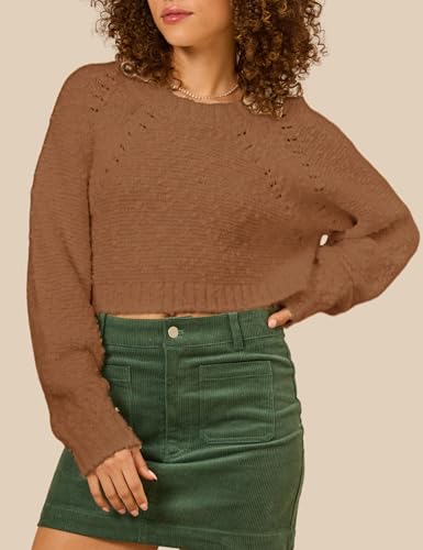 Image of InterNos Women's Open Tie Back Pullover Sweater Popcorn Crew Neck Backless Bow Tie Knitted Crop Tops