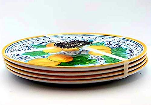 Il Mulino Dinner Plates Melamine Set of Four Tuscan Lemon 11" Dinner Plates Indoor Outdoor Kitchen