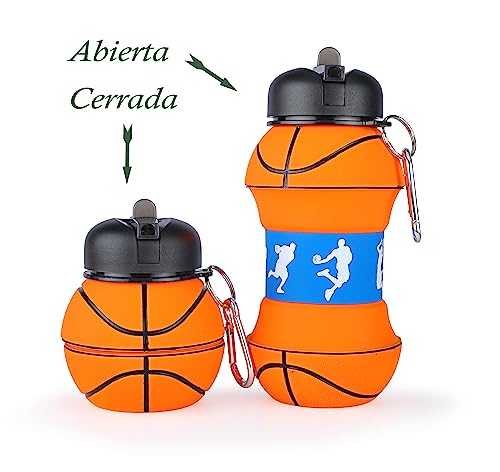 YverLand Collapsible Water Bottle for Boys and Girls BPA Free Kids Camping Water Bottle Personalized with Your Sport Compact Water Ball Original Gift (Basquet) - Image 2