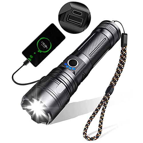 Image of ELEPHANTBOAT LED Flashlight 8000 Lumen LED Flashlight USB Flashlight Rechargeable Flashlight Support Reverse Charging with Battery Indicator 5 Modes Support Focus On /Zoom in IPX5 Waterproof