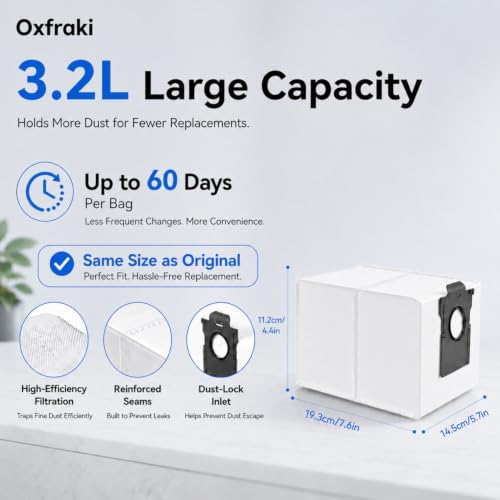 Image of 10 Pcs Vacuum Bags for Mova P10 Pro Ultra /Dreame L40 Ultra / L10s Ultra Gen 2 / X40 Ultra /X50 Ultra / E30 Ultra / P50 Pro Ultra Robot Vacuum, 3.2L Replacement Dust Bag Accessories with 4-Layer Filtration