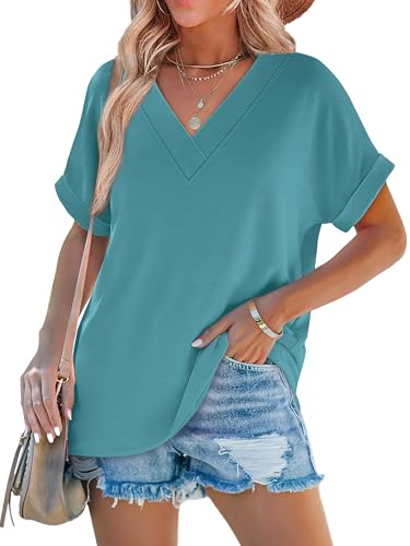 Image of WIHOLL Womens Summer Tops Short Dolman Sleeve Shirts 2026 Fashion V Neck Outfits Clothes