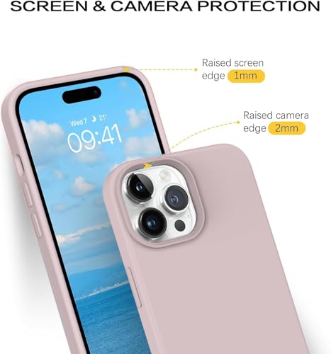 Image of DIZORO Microfiber Candy Case Compatible for iPhone 14 PRO, Shockproof Slim Back Cover Liquid Silicone Case (Sand Pink)