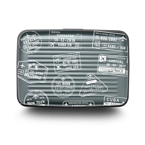 Image of OGON -DESIGNS- Aluminum card holder, RFID protection against fraud and demagnetization, compact wallet, Smart Case STOCKHOLM model (Engraving Travel, Extra-secure lock)