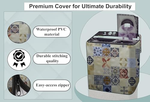Image of Stylista PVC Washing Machine Cover Compatible for GODREJ 6.8KG Semi-Automatic Top Loading WS Edge 680 CT, Mosaic Pattern Yellow