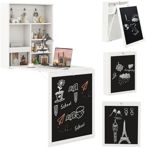 Tangkula Foldable Wall-Mounted Desk, Floating Desk with Chalkboar...