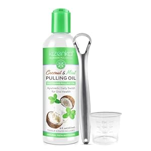 237ml Coconut Mint Pulling Oil, Mouthwash with Tongue Scraper, Fresh Breath & Healthy Gums, Natural Teeth Whitening, Fluoride & Alcohol Free, Ayurvedic Daily Swish for Oral Health, 1 Pack