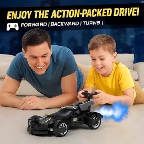 Image of Remote Control Car Toy for Kids | High Speed Remote Control with Mist Spray, LED Lights Vehicle |Rechargeable Super Hero Cars Spray Smoke Car for Boys, Adults