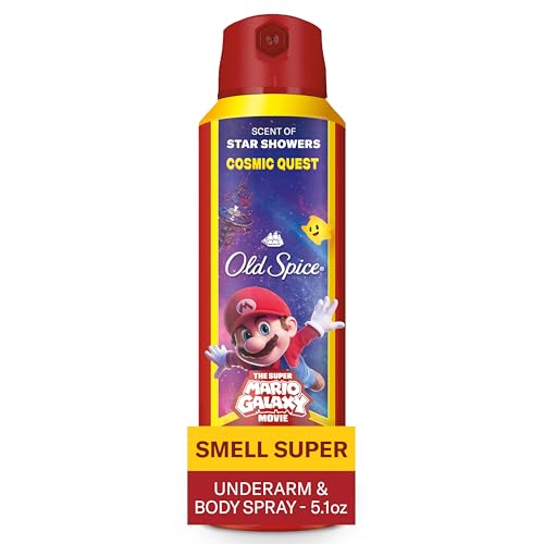 Old Spice Aluminum Free Body Spray for Men, Old Spice x The Super Mario Galaxy Movie, 24/7 Lasting Freshness, Lasting Odor Protection, Smell Super with Cosmic Quest, Star Showers Scent, 5.1 oz