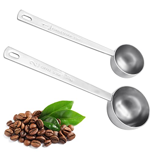Cucchiaio Dosatore da Caffè, 2 pezzi Misurino Dosatore Caffe in Acciaio Inox da 15 ml e 30 ml, con Manico Lungo per Misurazione Varie Polveri e Liquidi