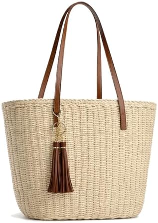 Large Straw Tote Bag for Women Summer Woven Beach Shoulder Handba...