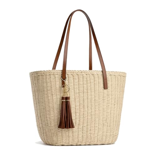 Bolso tote grande de paja para mujer miniatura 1