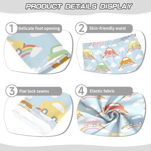 Car on Rainbow Girls Leggings,Workout Leggings for Girls Toddler Athletic Legging Size for 3-10T3