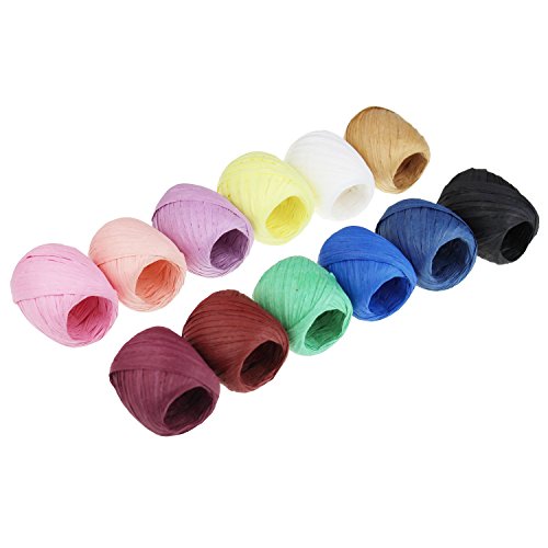 LJY 12 Rolls 12 Colors Raffia Twine Paper Ribbon for Gift Box Packing