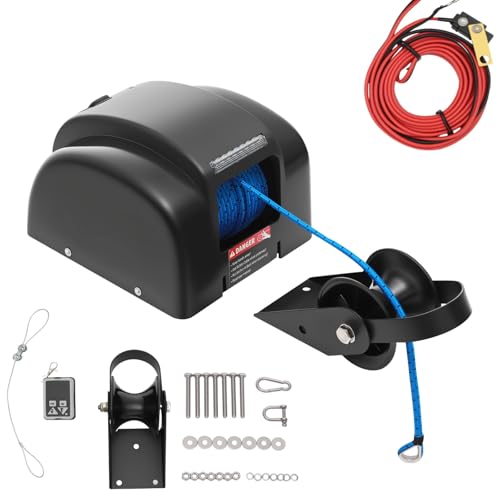 45lbs Electric Anchor Winch, Boat Winch with Remote Controll, 12V Marine Windlass Anchor System, Anchor Rope Winder 100ft Pre-Wound Rope for Speedboats