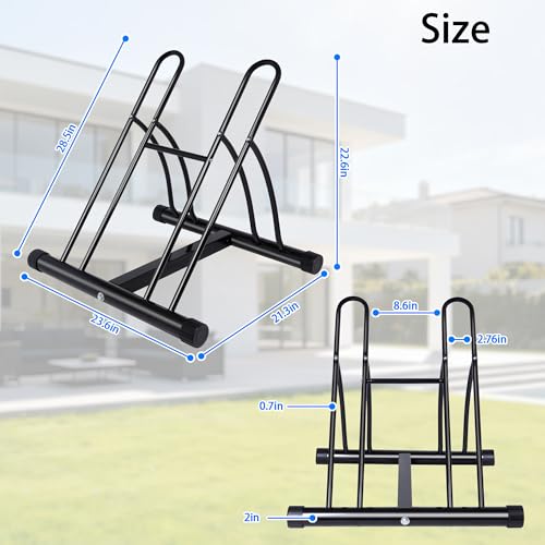 NiQinWuKin Bike Rack – Dual Bicycle Stand for Mountain, Road Bikes – Two Bike Parking Garage Storage Rack for Indoor and Outdoor Steel Bicycle Storage Tire Rack - Thumbnail 2
