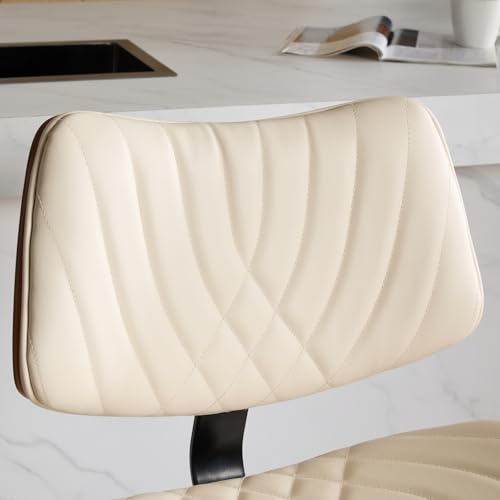 REONEY Butaco Giratorio, Set de 4, Altura Ajustable, Tapizado en Cuero PU Beige, con Respaldo y Reposapiés, Moderno miniatura 6