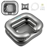 Goping Inflatable Hair Washing Basin with Neck Fit Movable Head Pillow Shampoo Basin for Elderly Disabled Pregnant Injured Bedridden, 0.28mm with User Manual, Silver