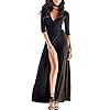 Vivicastle Women's USA Sexy Long Sleeve Tulip Wrap Slit Front Full Long Maxi Dress (Large, Black)