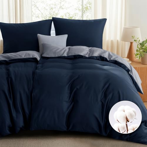 RUIKASI Bettwäsche 135x200 Baumwolle 4teilig - Bettwäsche-Sets 135x200cm Blau Wendebettwäsche 4tlg mit Reißverschluss, zweifarbige Bettbezüge 2er...
