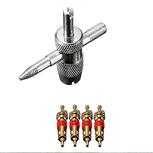 rongweiwang Duales Herramientas/Sola válvula Cabeza removedor de la Base de 4 vías de reparación de neumáticos 4pcs válvula de latón Núcleos del Kit de