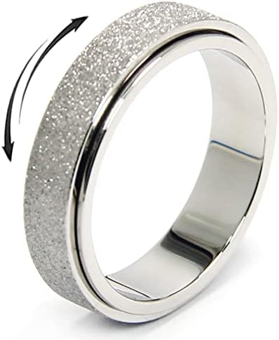 Fidget Ring Women Anxiety Spinner: Fidget Toys Adults Thumb Ring Stainless Steel Spinning Ring Rainbow Gold Black Silver Color (Silver-Width:6mm, 9)