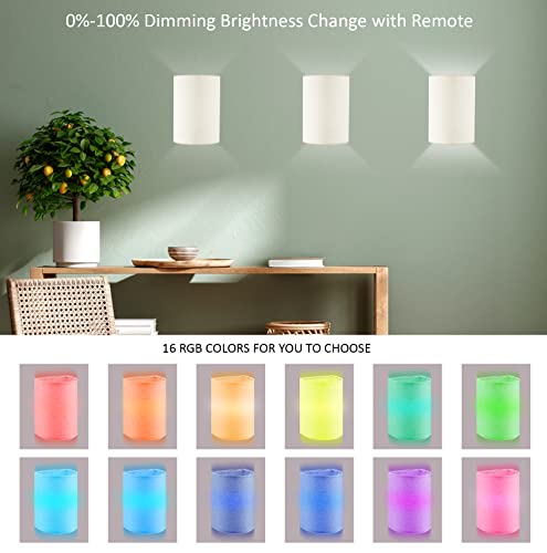 Mioblue Rechargeable Wall Sconce Decor Set Of 2,16 Rgb Colors Dimmable Wall Sconce Light With Remote Control Fabric Shade, Wireless Wall Lights With Timer For Bedroom Living Room Hallway #TOP3