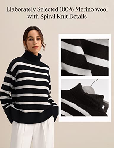 LilySilk Oversized Sweater for Women 100% Merino Wool with Stripes & Turtleneck Pullover Sweatshirt for Fall Winter3