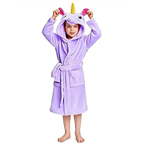 Newcosplay Unisex Kids Animals Plush Soft Unicorn Hooded Bathrobe (Pure Purple, 3-4 Years) Cover