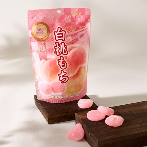 Authentic Japanese White Peach Mochi – Individually Wrapped Stand-Up Pouch, Made with White Peach Puree, 130 g, Room-Temperature Shelf Stable (Approx. 150-Day Shelf Life)